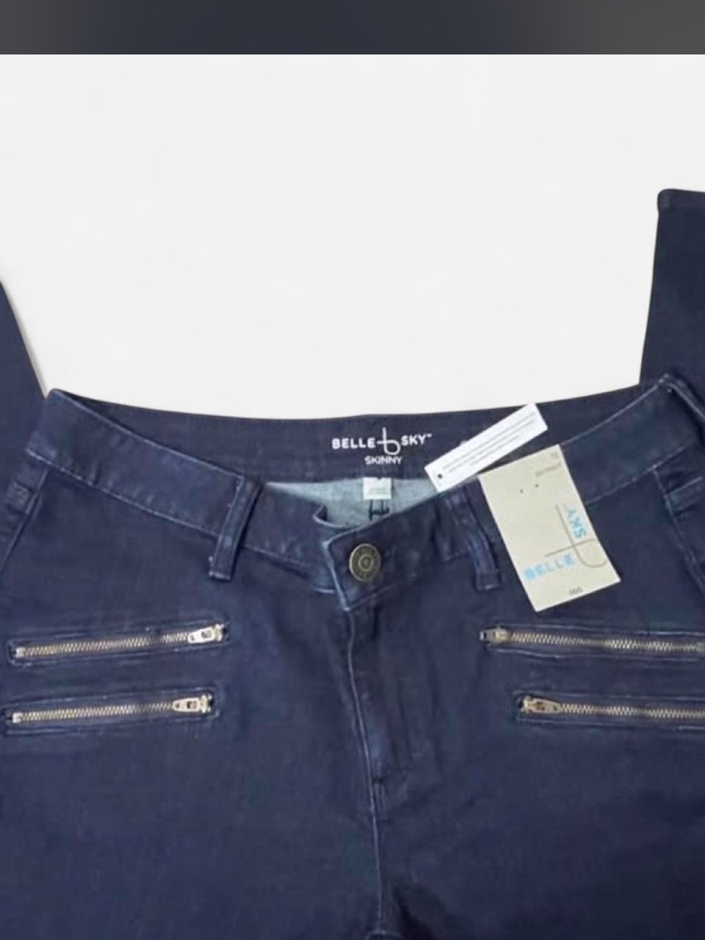 belle sky Navy Skinny Jeans with Double Front Zippers